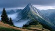 © Yakup - Dramatic peak rises above misty valleys with sharp ridges and evergreen trees