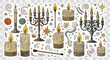 © Arvano - Hand-drawn sticker sheet with vintage candles, candelabras, matches, and celestial elements