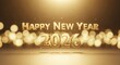 © XBRP.studio - Elegant Happy New Year 2026 banner featuring shimmering gold 3D text. A festive and luxurious design for holiday greetings with a magical bokeh light background