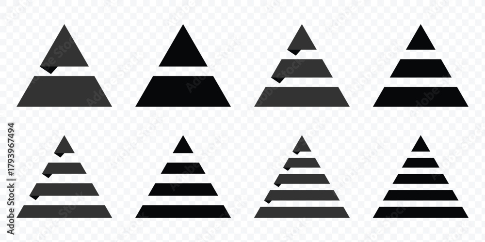 Triangular pyramid infographic vector icon set. Maslow layer diagram ...