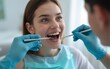 © Dorothy - Oral care gum preventive health Dental professional examines patient’s teeth with tools. High quality