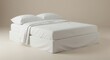 © Hungarian - Low platform bed dressed completely in crisp white linens against a neutral background
