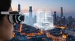 © Bounpaseuth - Future Sight: A person dons augmented reality glasses, blending the tangible cityscape with digital architectural schematics, visualizing a vision of tomorrow.