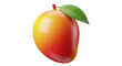 © Mitu - Ripe mango fruit with green leaf and red stem on white background yellow orange