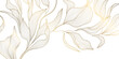 © marylia17 - Luxury vector gold leaf pattern, elegant linear foliage, palm motifs, delicate floral elements background. Botanical nature wave illustration