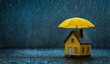 © ART BY SAIFUL - Vibrant photo of yellow umbrella protecting a miniature house from the heavy rain