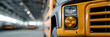 © Tasnuva - Yellow school bus front view for school transportation and student safety in parking garage setting