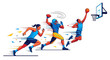 © Chathuranga - Dynamic athletes sprint run pass and dunk basketball showcasing speed action and athletic achievement in vibrant motion