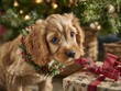 © Chun Sokly - A small dog with a christmas wreath on its head