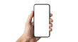 © Mizan - Hand holding smartphone with blank screen for mockup template advertising and branding technology concept