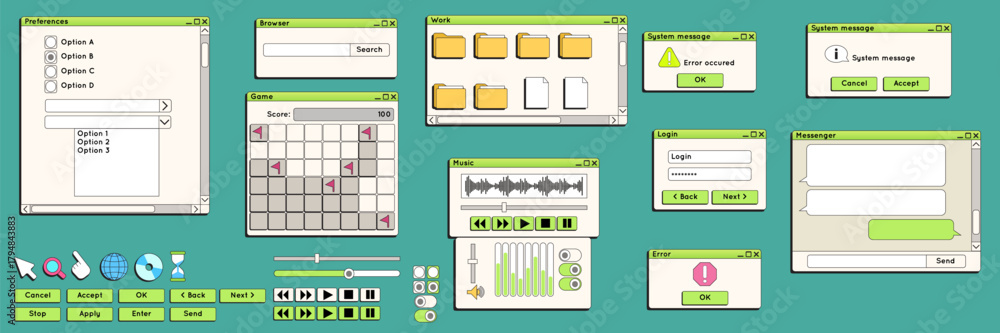 Window Retro Ui Design Retro UI. Frame message. Digital dialog boxes. Windows vintage browser ...