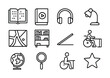 © Igor - Accessible learning icons: education, map, headphones, wheelchair, globe, magnifying glass, lamp, star