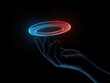 © Ernawati - Digital hand interacting with a levitating, glowing, segmented, red and blue ring