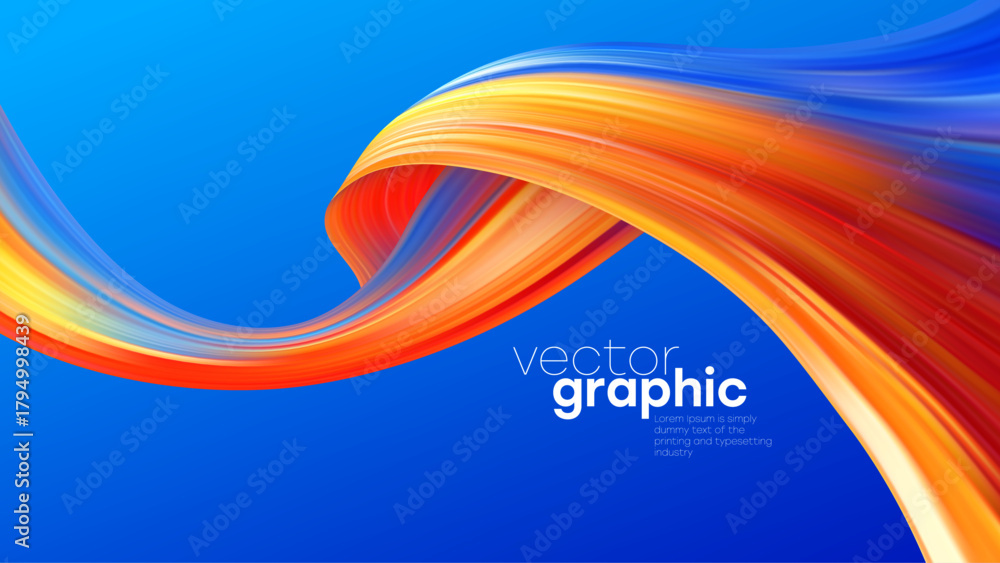 Vector Illustration Background Dynamic Colorful Ribbon Flow On Blue ...