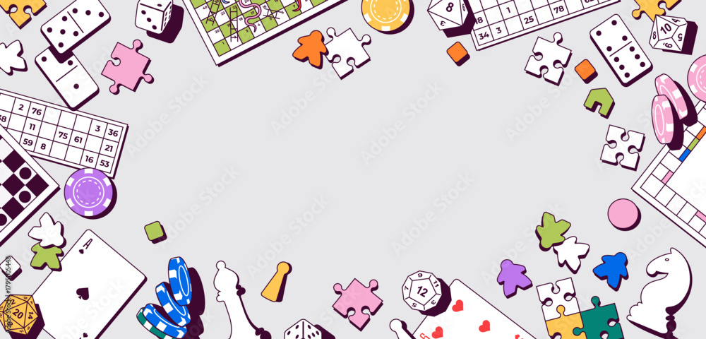 Vector illustration with various board games and playing elements ...
