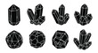 © PNG Pix - Geometric crystal formations and polygonal shapes in a minimalist black and white line art style, showcasing abstract mineral structures and faceted designs.