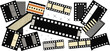 © Riddhi - Movie film strips and cinema elements illustration background.