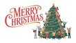 © mahmuda428 - Christmas Tree Celebration: A festive illustration of people working together to adorn a Christmas tree with ornaments, lights and a star in cheerful holiday spirit.