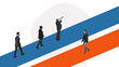 © Lustre Art Group  - Minimal collage showing professionals walking along bold diagonal paths with a leader observing ahead. Concept of shared direction, team alignment and strategic vision.