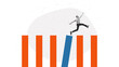 © Lustre Art Group  - Dynamic artwork showing a businessman jumping between shifting bars. Concept of risk-taking, courage, momentum, agility, problem-solving, and decisive forward movement.