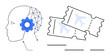 © robu_s - Human head with AI network and gear next to airplane flight tickets. Ideal for technology, innovation, travel, automation, machine learning, efficiency, data processing. Simple flat metaphor