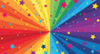 © amin.graphic - Vibrant rainbow sunburst background with a colorful star confetti explosion, a festive and cheerful abstract vector illustration