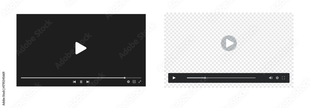Media player interface, flat vector illustration with play button and ...