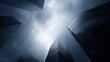 © Firadoaw - Skyscrapers in financial district, shot from below, dramatic cloudy sky overhead, cityscape concept
