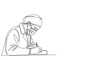 © MstAsma - Continuous line drawing of medical professional wearing mask and cap, writing notes on a document.