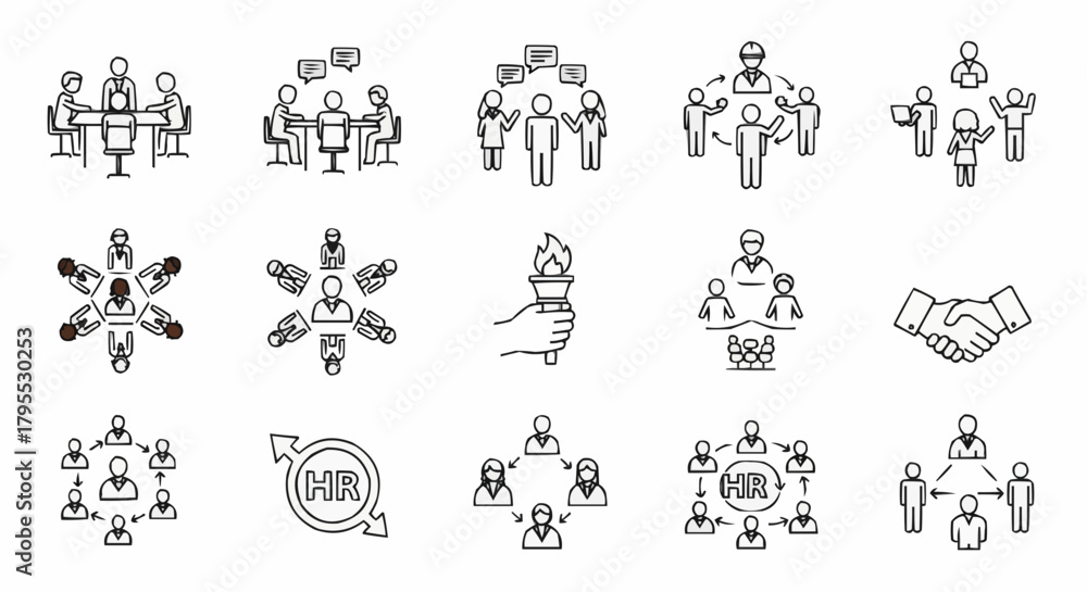 Illustration of business and human resources concepts showing teamwork and collaboration and leadership roles