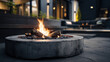 © Parol - Outdoor concrete fire pit with burning logs and flames in a modern backyard setting at night
