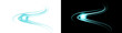 © BraveSpirit - A vibrant turquoise light trail with a dynamic, flowing, and energetic wave effect, presented as an abstract graphic element on both white and black backgrounds, conveying speed and modern technology