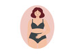 © Music_A - A slim woman in lingerie and bikini, touching herself, shown in a flat vector illustration on a white background