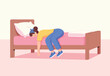 © Shahin - Exhausted woman lying face down on bed, feeling burnout and depression after hard work, vector illustration