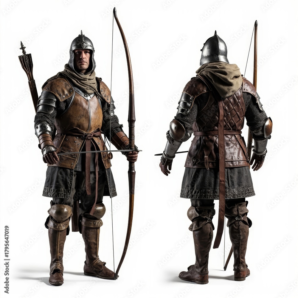 Ilustração do Stock Full Body Medieval Ranger or Archer in Leather ...