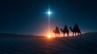 © Nadюshes  - Three wise men on camels are walking through the desert at night. The Adoration of the Magi.