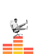 © deagreez - Banner 3d sketch image collage of happy businessman sit chair chart development growth statistics aim achievement progress