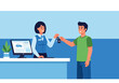 © Afif - Car Rental Service: Woman Handing Keys to Customer at Counter