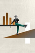 © deagreez - Creative 3d artwork pop banner collage of happy businessman stand chart development statistics dance progress opportunity