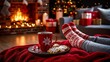 © OLHA - A person sitting on a couch with a plate of cookies and a cup of coffee