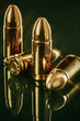 © Matthew Roharik - 9MM Gold Copper Bullets Macro Still Life Shot on Green Glass with Reflections
