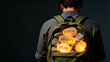 © Fandom - Man carries backpack filled with glowing stones labeled stress anxiety and fear representing mental health burdens and emotional weight on a dark background symbolizing challenges