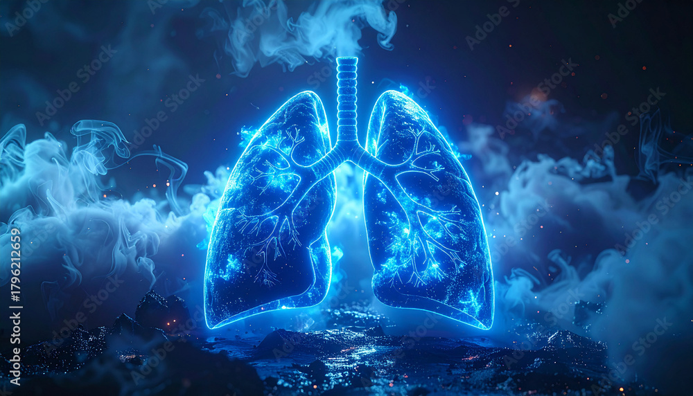 Glowing Lungs Illustration Depicting Respiratory System Anatomy. Stock ...