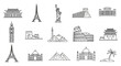 © Hanan - World landmarks line icons a collection of famous architectural monuments from around the globe in simple outline style