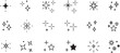 © Technologypeople.com - Sparkle Stars Icon Set - Black and White Line Art Style | Vector Illustration for Graphic Design, UI Elements, and Holiday Decorations
