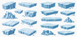 © ArtLuna Studio - Set of various cartoon ice floes and icebergs, isolated vector illustration of frozen blocks and shards.