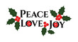 © Kuntol02 - Peace love joy christmas holiday greeting with holly berries and green leaves