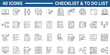 © ricky_and - To do list, Checklist line icon set.  Contain icons related to checklist, plan, task, and to do list. Editable stroke. Vector illustration