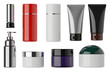 © David - Modern cosmetic packaging collection featuring sleek bottles, tubes, and jars for beauty product branding and advertising.
