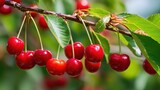 "Fresh Red Cherries on Tree Branch in Summer – Organic Fruit Photography"